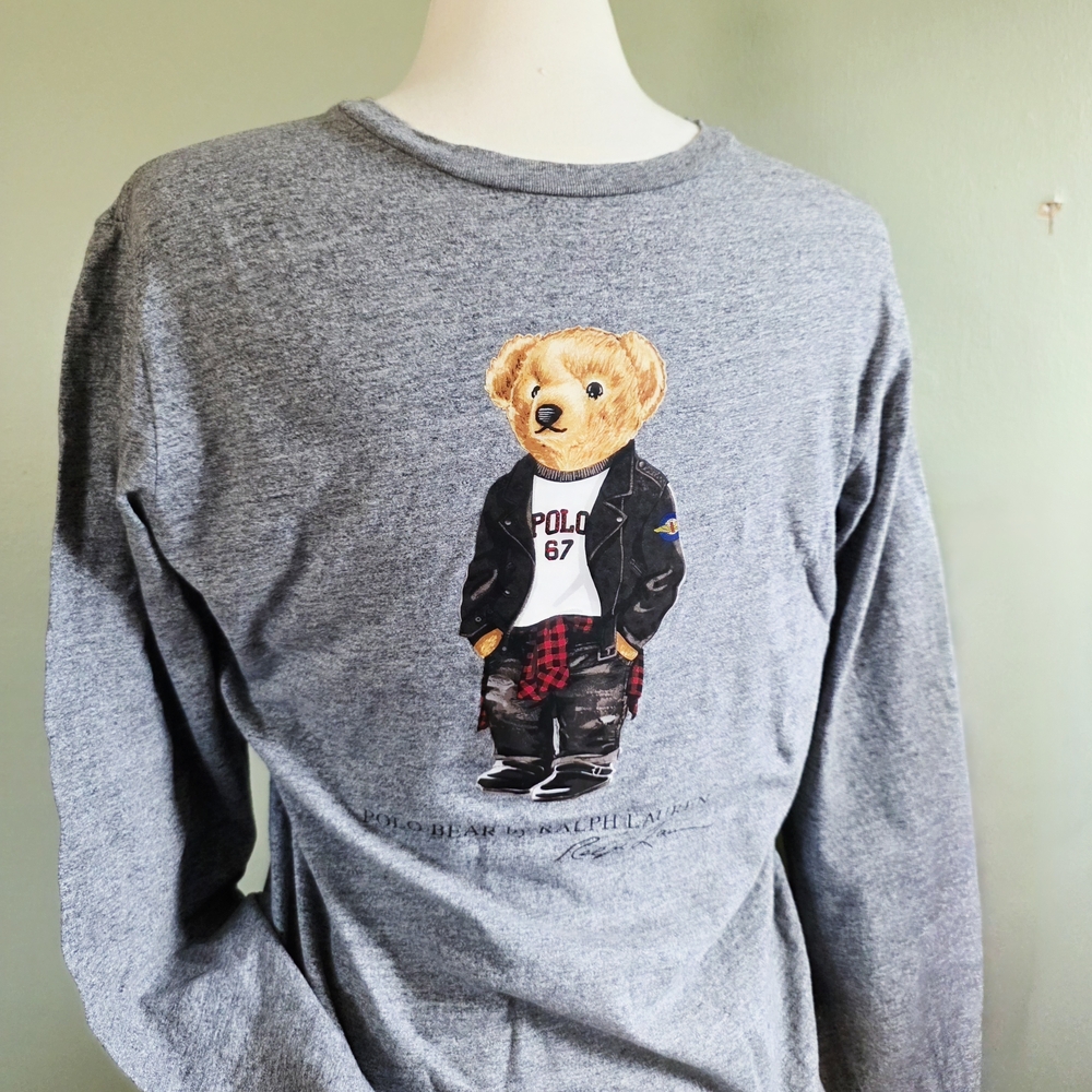Polo by Ralph Lauren Grey Polo Bear Graphic Long-Sleeve Tee Boys Size XL